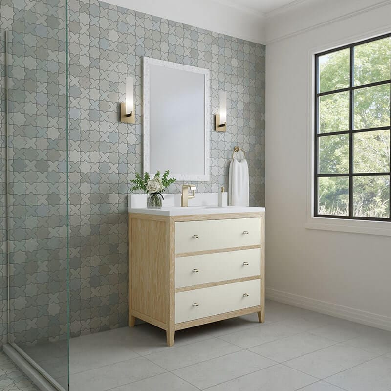 Celeste 36" Single Vanity Sunwashed Oak With Embossed Shagreen Side View