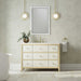 Celeste 48 Inch Single Vanity in Sunwashed Oak With Embossed Shagreen With White Zeus Silestone Top Front View Lifestyle