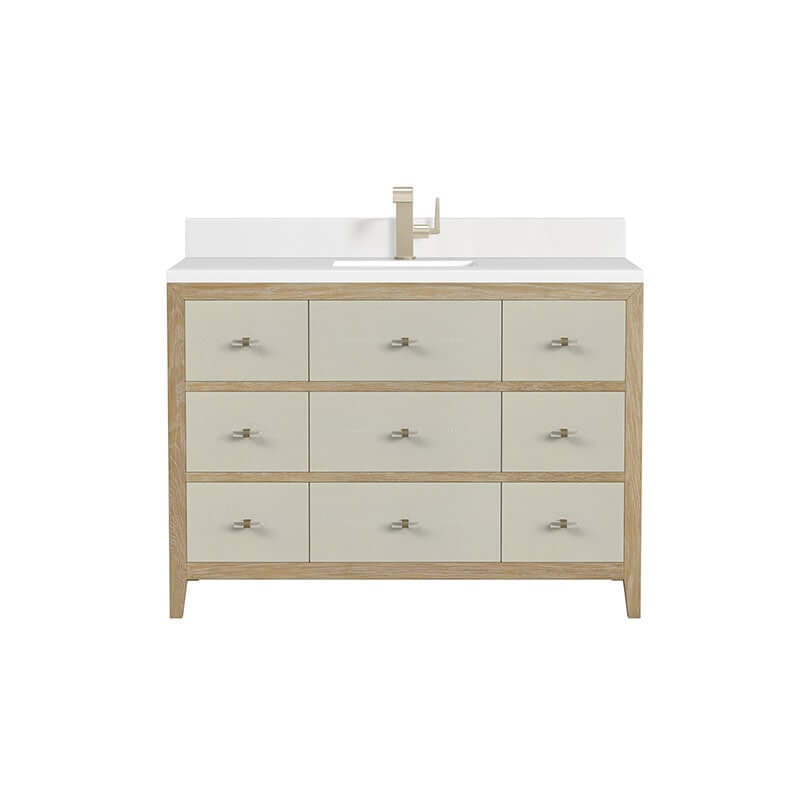 Celeste 48 Inches Single Vanity Sunwashed Oak With Embossed Shagreen Front View in White Background