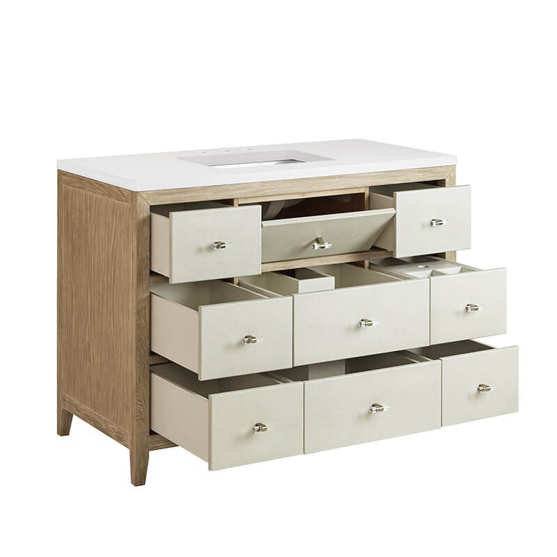 Celeste 48 Inches Single Vanity Sunwashed Oak With Embossed Shagreen Side View