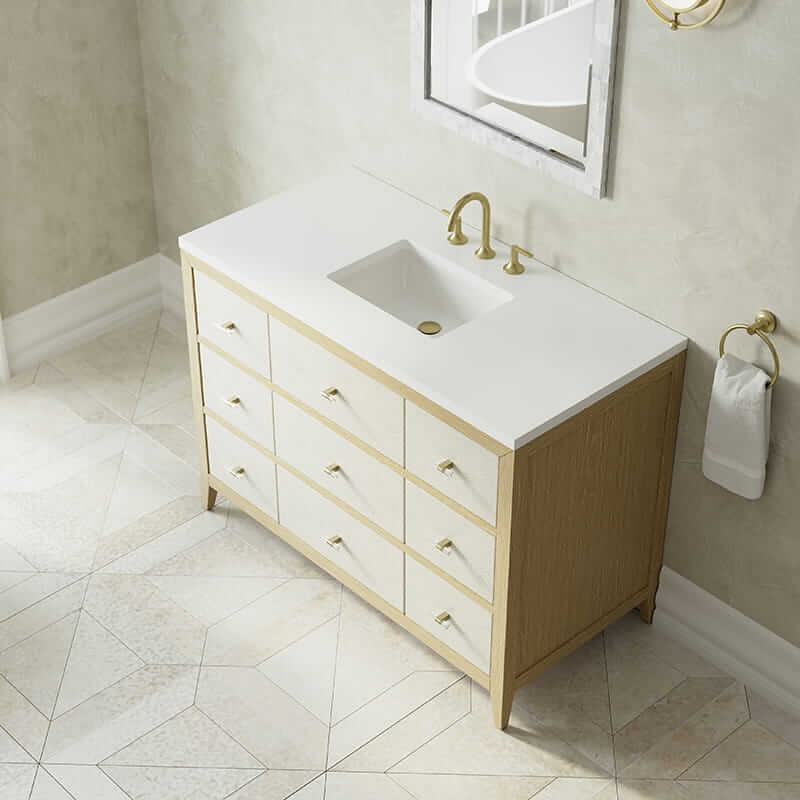 Celeste 48" Single Vanity in Sunwashed Oak With Embossed Shagreen With White Zeus Silestone Top