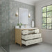 Celeste 48" Single Vanity Sunwashed Oak With Embossed Shagreen Side View Open Drawers