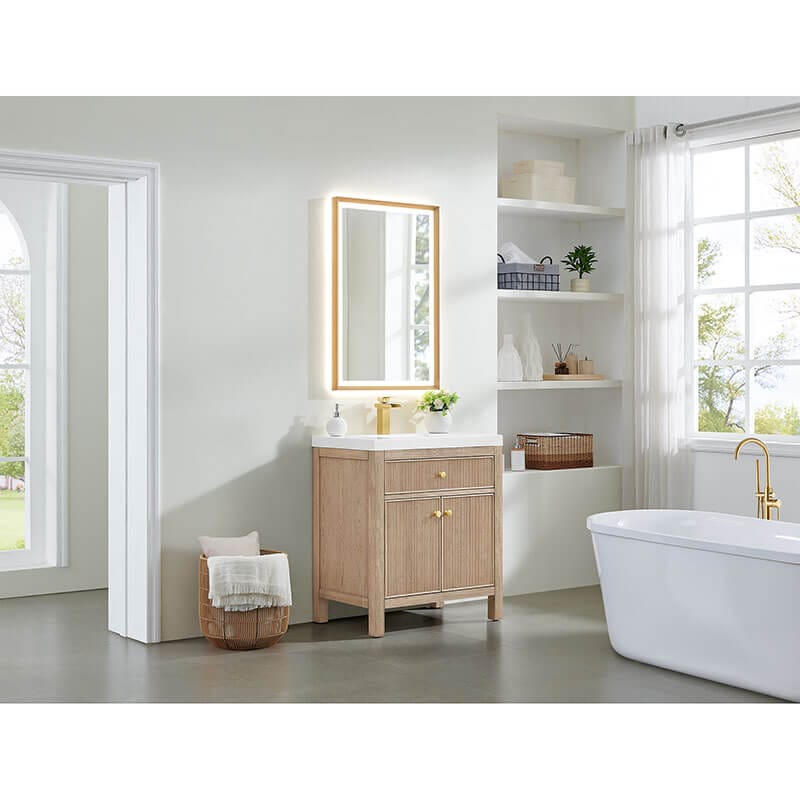 Cerrito 30 Inch Single Bathroom Vanity with Top Natural Oak Corner View