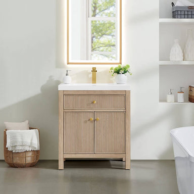 Cerrito 30 Inch Single Bathroom Vanity with Top Natural Oak Front View