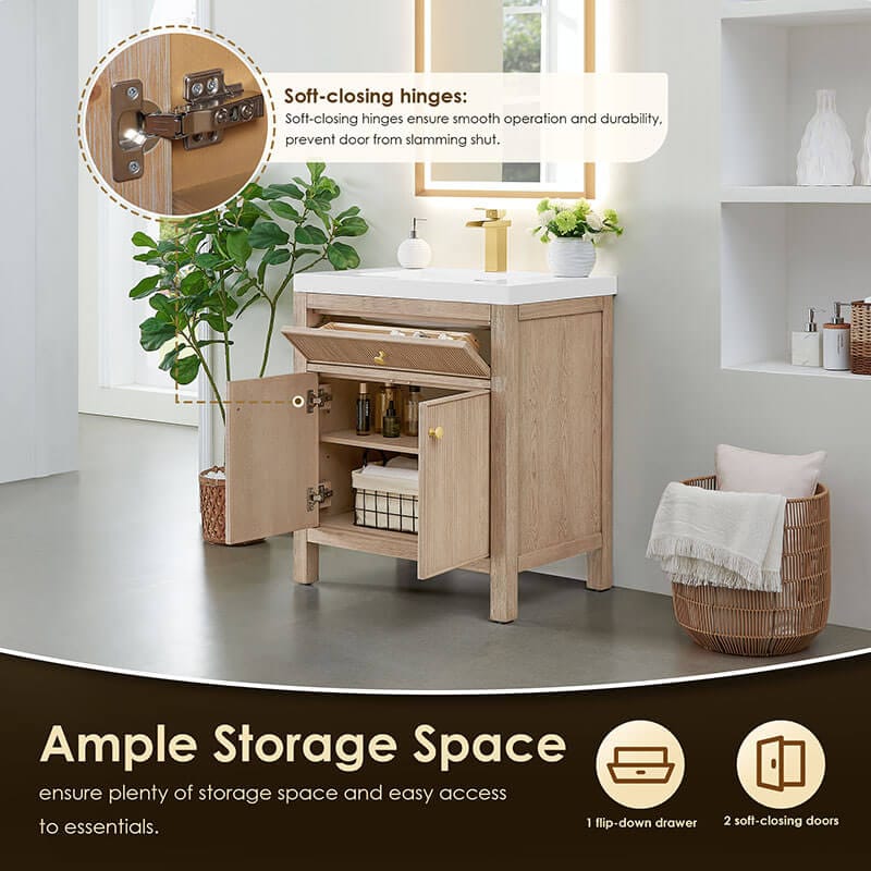 Cerrito 30 Single Bathroom Vanity with Top Natural Oak Ample Storage Space