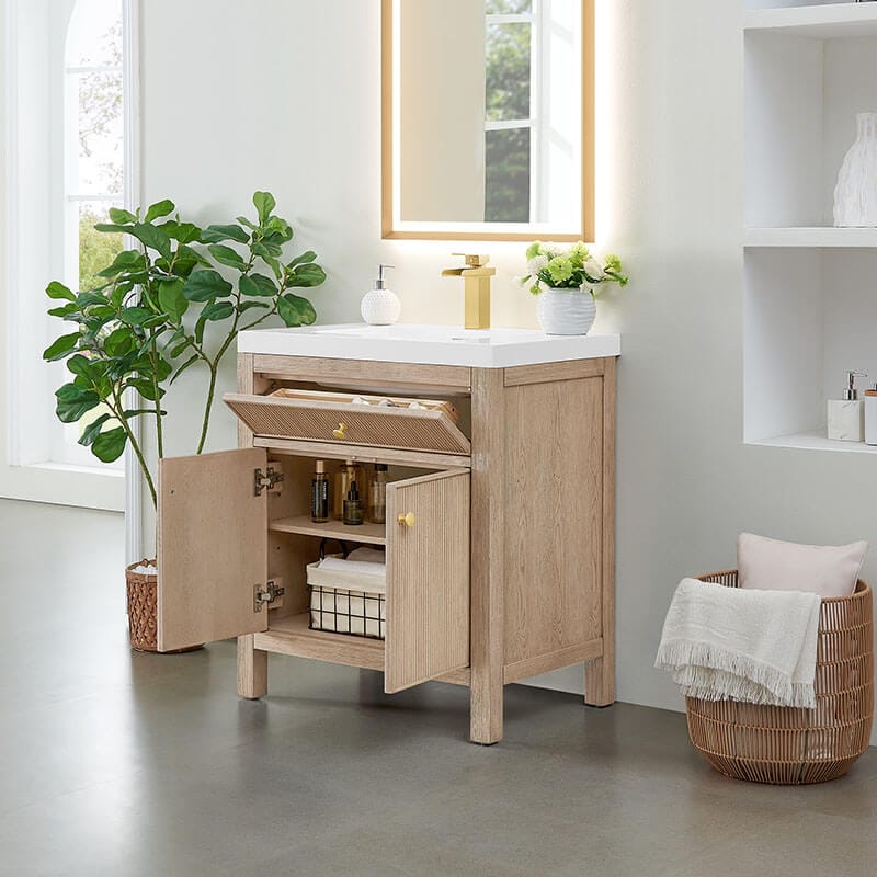 Cerrito 30 Single Bathroom Vanity with Top Natural Oak Open