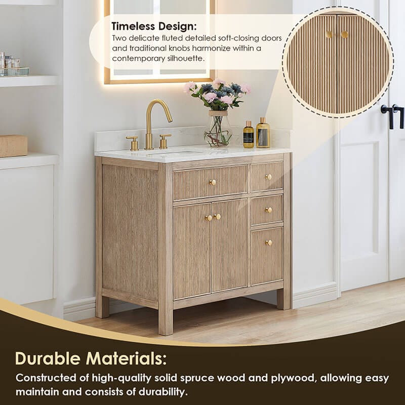 Cerrito 36 inch Single Bathroom Vanity with Top Natural Oak Timeless Design