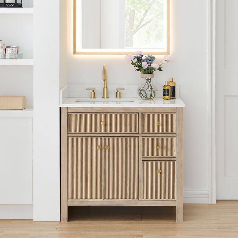 Cerrito 36 Single Bathroom Vanity with Top Natural Oak Front View