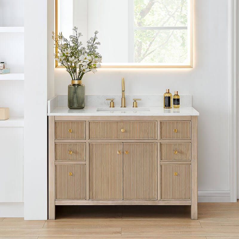 Cerrito 48 inch Single Bathroom Vanity with Top Natural Oak Front View
