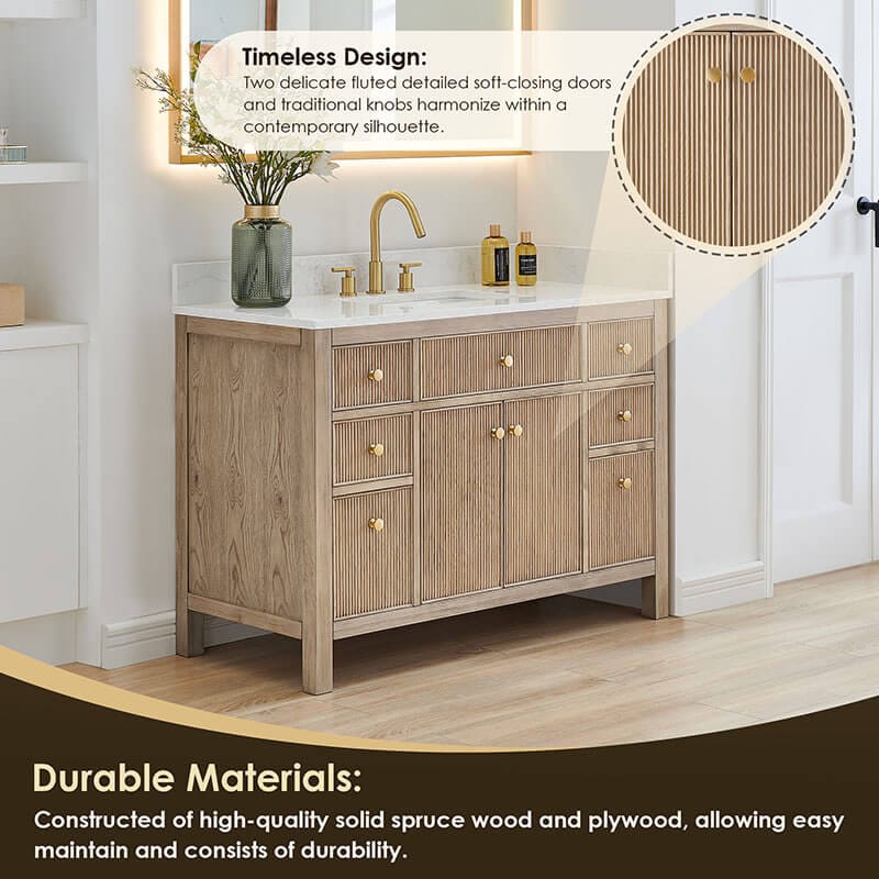 Cerrito 48 inch Single Bathroom Vanity with Top Natural Oak Soft Closing Doors