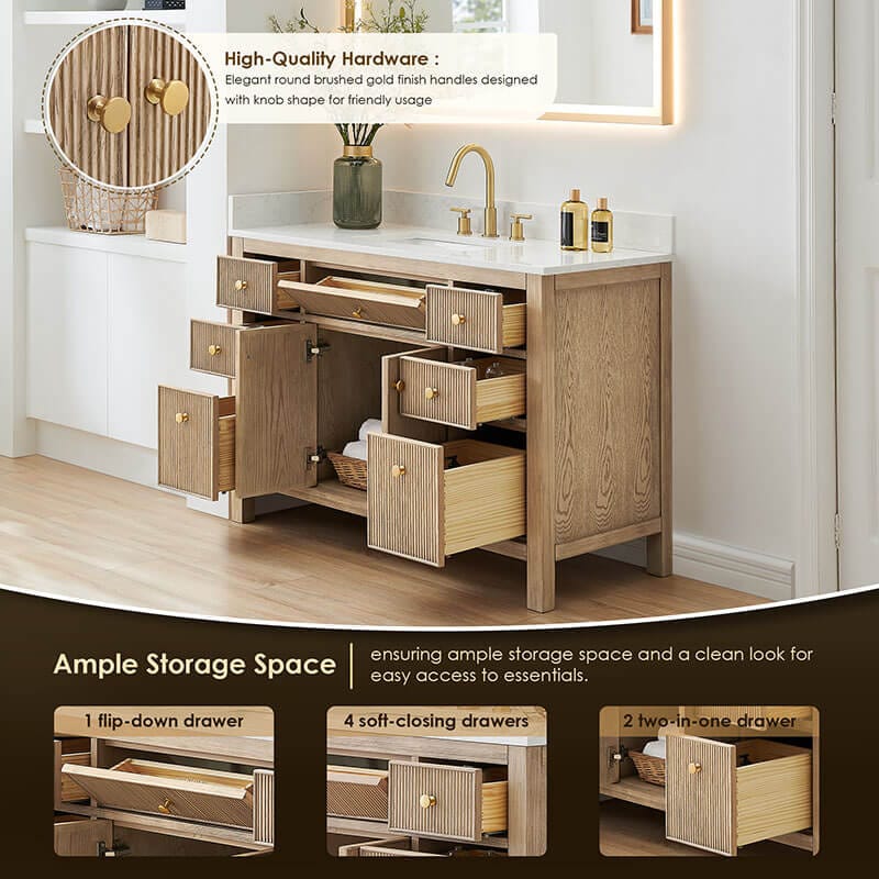 Cerrito 48 Single Bathroom Vanity with Top Natural Oak Ample Storage