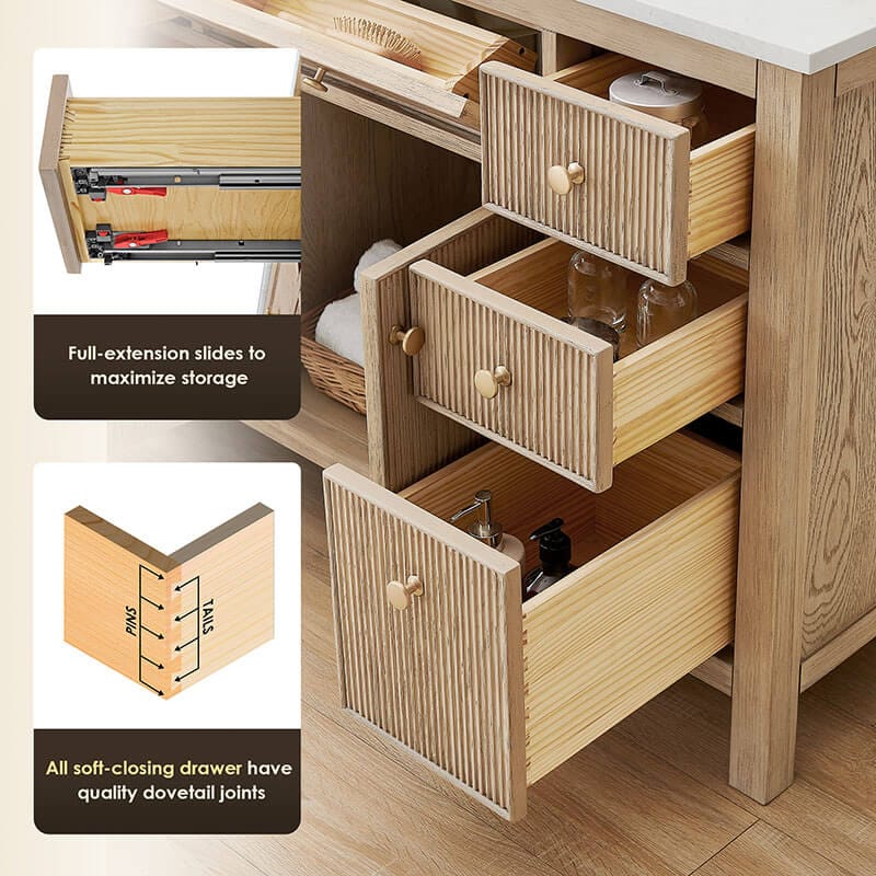 Cerrito 48" Single Bathroom Vanity with Top Natural Oak Full extension Drawers