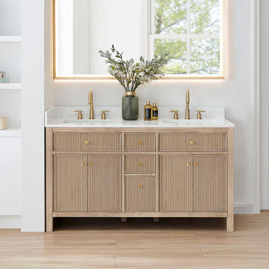 Cerrito 60 Double Bathroom Vanity with Top Natural Oak Front View