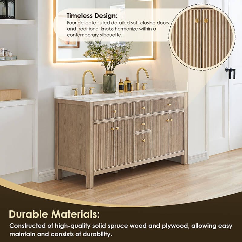 Cerrito 60 Double Bathroom Vanity with Top Natural Oak Timeless Design