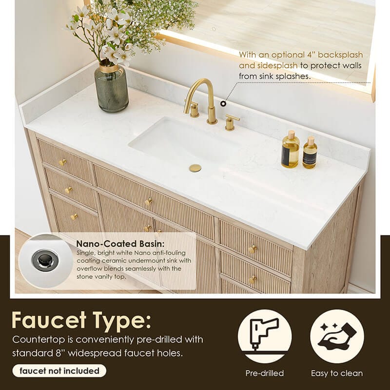 Cerrito 60 Inch Single Bathroom Vanity With Top Natural Oak Nano Coated Basin