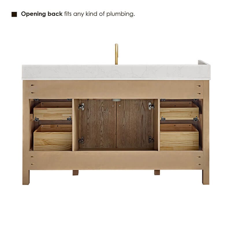 Cerrito 60 Single Bathroom Vanity With Top Natural Oak Back View