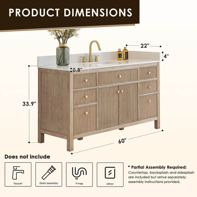 Cerrito 60 Single Bathroom Vanity With Top Natural Oak Dimensions