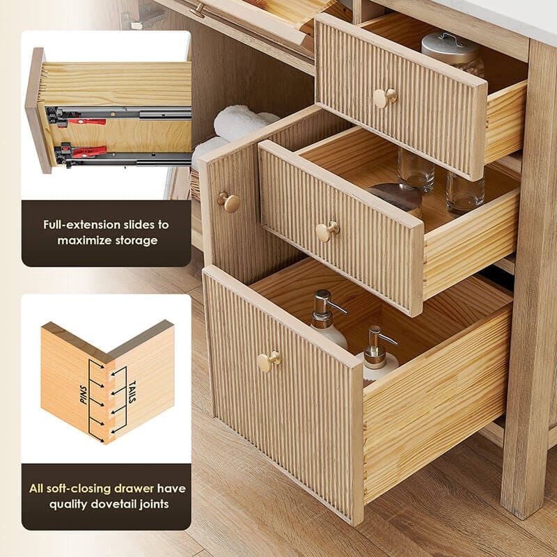 Cerrito 60 Single Bathroom Vanity With Top Natural Oak Full Extensions Drawers