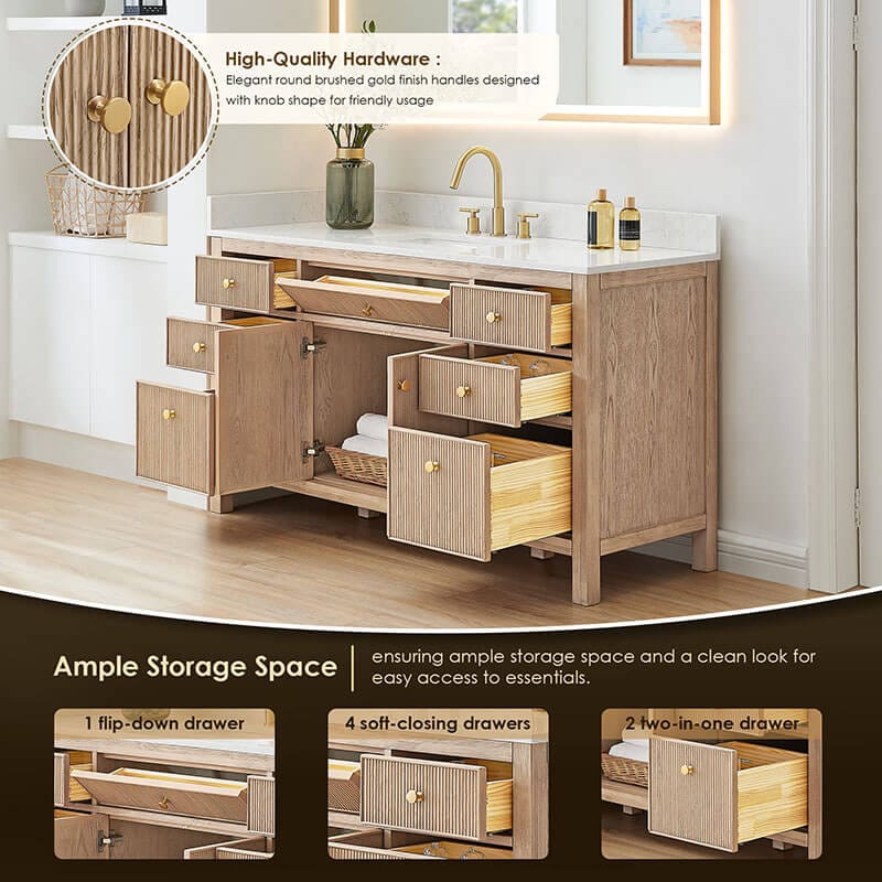 Cerrito 60 Single Bathroom Vanity With Top Natural Oak Hardware
