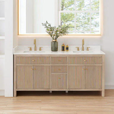 Cerrito 72 inch Double Bathroom Vanity with Top Natural Oak Front View