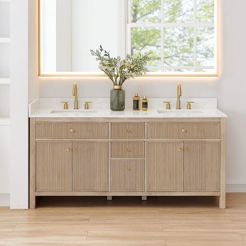 Cerrito 72 inch Double Bathroom Vanity with Top Natural Oak Front View
