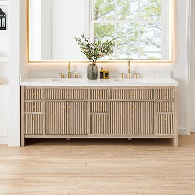 Cerrito 84 Double Bathroom Vanity with Top Natural Oak Front View