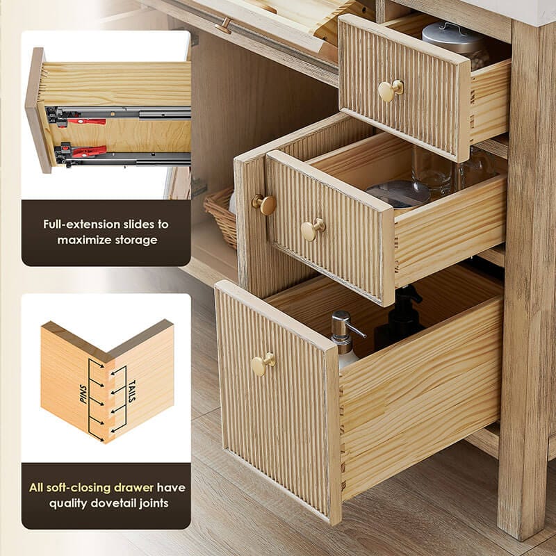 Cerrito 84 Double Bathroom Vanity with Top Natural Oak Full Extension Drawer