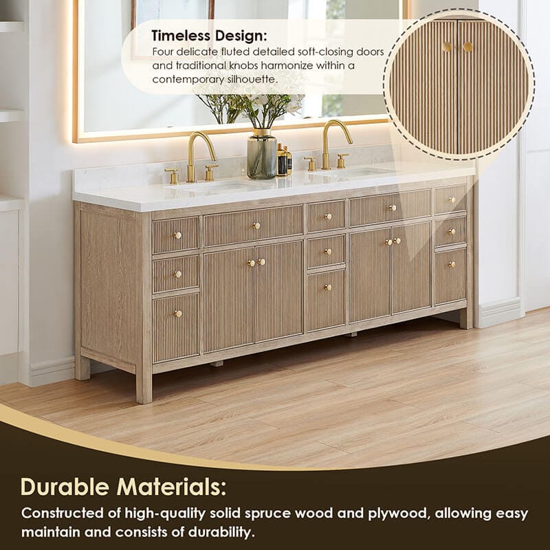 Cerrito 84 Double Bathroom Vanity with Top Natural Oak Timeless Design