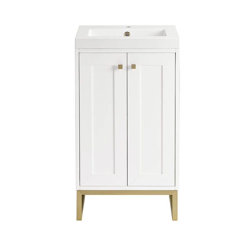 Chianti 20 Single Vanity Glossy White Champagne Brass With White Glossy Composite Stone Top