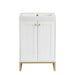 Chianti 24 Inch Single Vanity Glossy White Champagne Brass With White Glossy Composite Stone Top