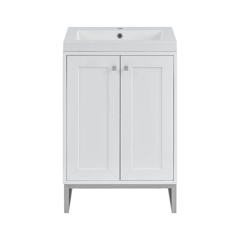 Chianti 24 Single Vanity Glossy White Brushed Nickel With White Glossy Composite Stone Top