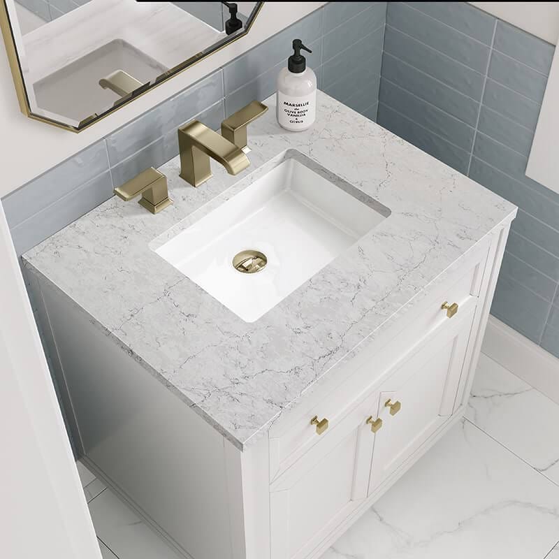 Chicago 30 Inch Single Vanity in Glossy White With Eternal Jasmine Pearl Silestone Top