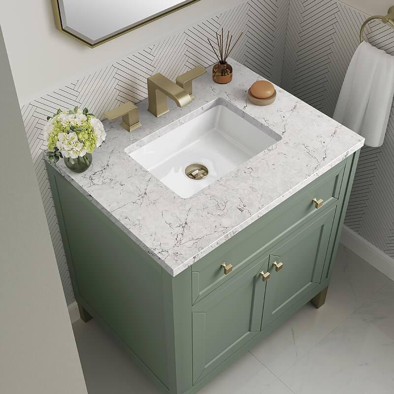 Chicago 30 Inch Single Vanity in Smokey Celadon With Eternal Jasmine Pearl Silestone Top