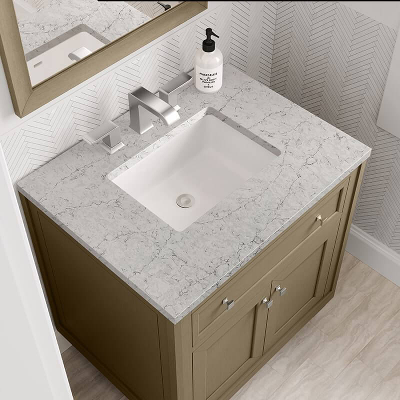 Chicago 30 Inch Single Vanity in Walnut Whisper With Eternal Jasmine Pearl Silestone Top