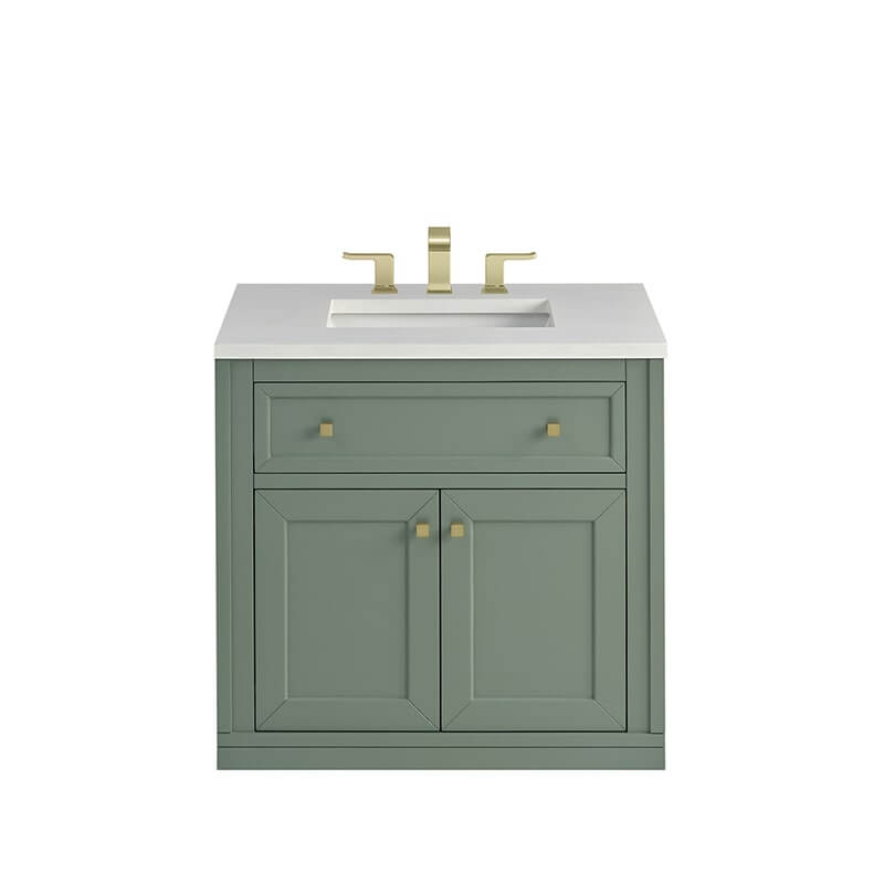 Chicago 30" Single Vanity in Smokey Celadon With White Zeus Silestone Top