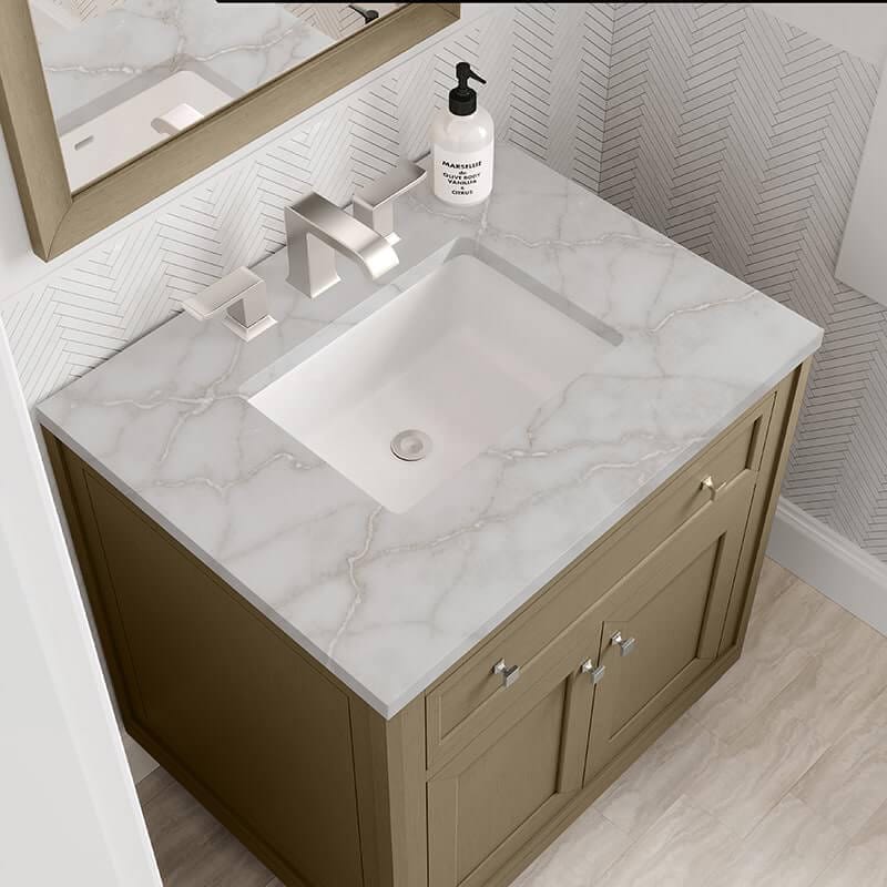 Chicago 30" Single Vanity in Walnut Whisper With Victorian Silver Silestone Top