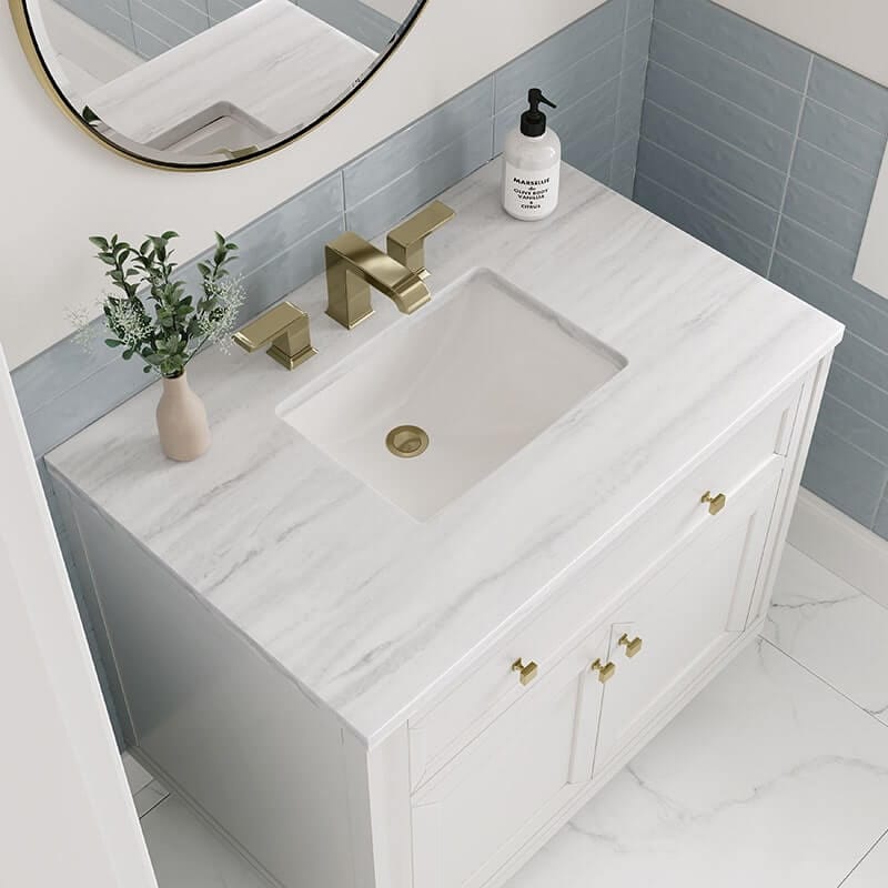 Chicago 36 Inch Single Vanity Glossy White With Arctic Fall Solid Surface Top