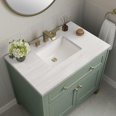 Chicago 36 Inch Single Vanity Smokey Celadon With Arctic Fall Solid Surface Top