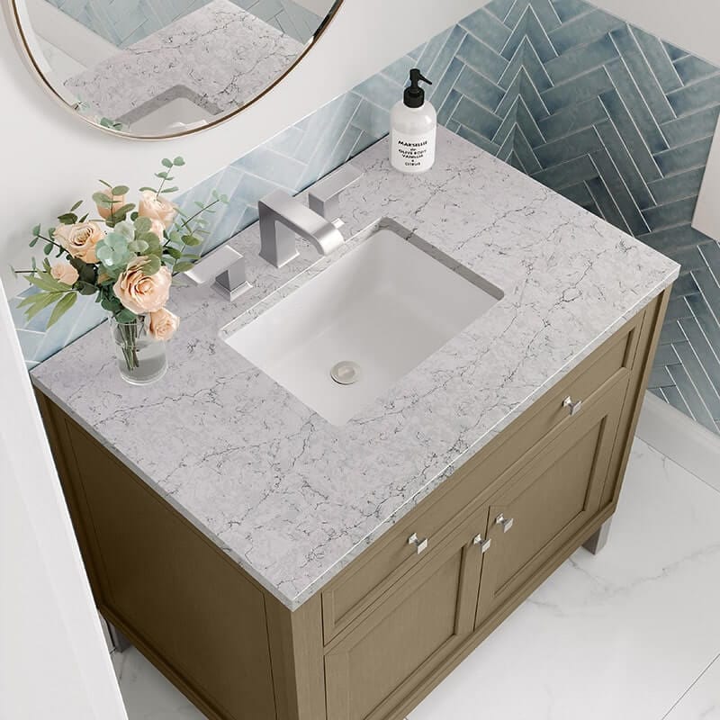 Chicago 36 Inch Single Vanity Walnut Whisper With Eternal Jasmine Pearl Silestone Top