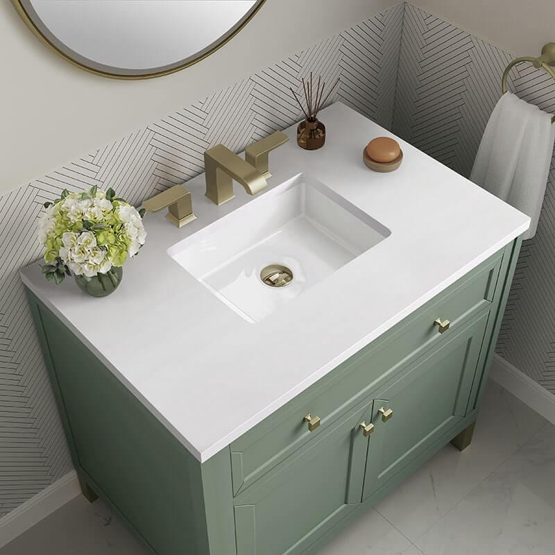 Chicago 36" Single Vanity Smokey Celadon With White Zeus Silestone Top