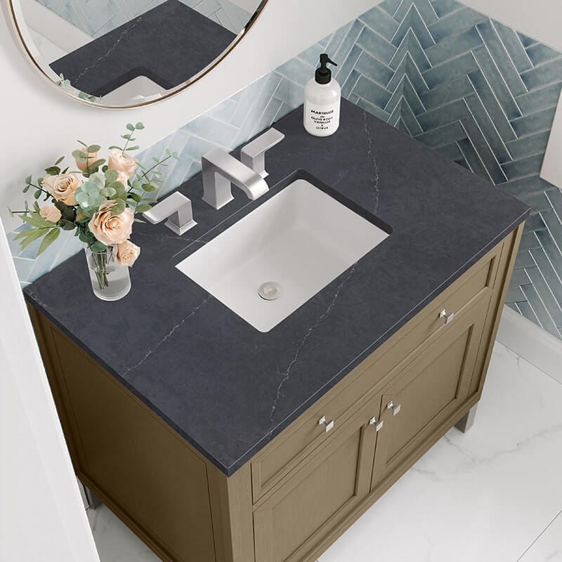 Chicago 36" Single Vanity Walnut Whisper With Charcoal Soapstone Silestone Top