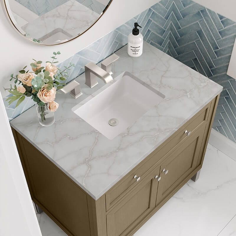 Chicago 36" Single Vanity Walnut Whisper With Victorian Silver Silestone Top