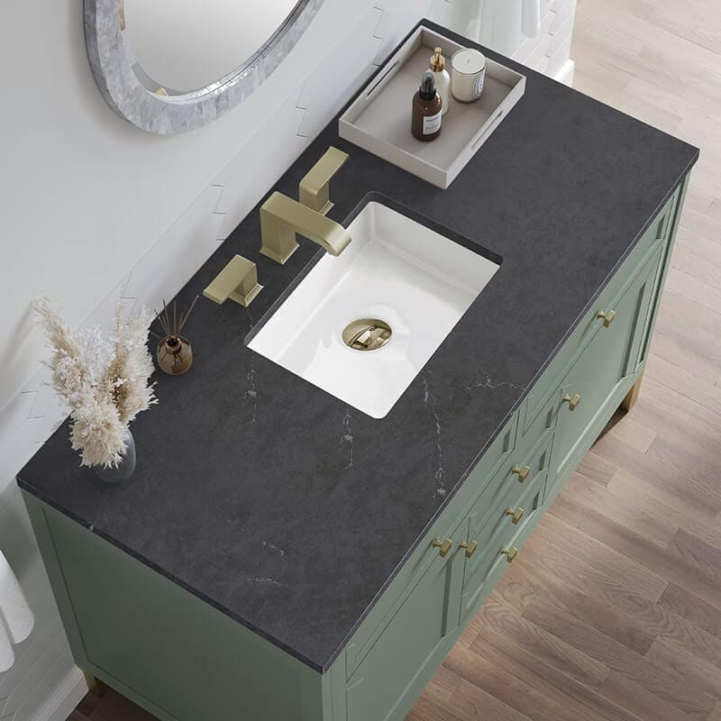 Chicago 48 Inch Single Vanity Smokey Celadon With Charcoal Soapstone Silestone Top