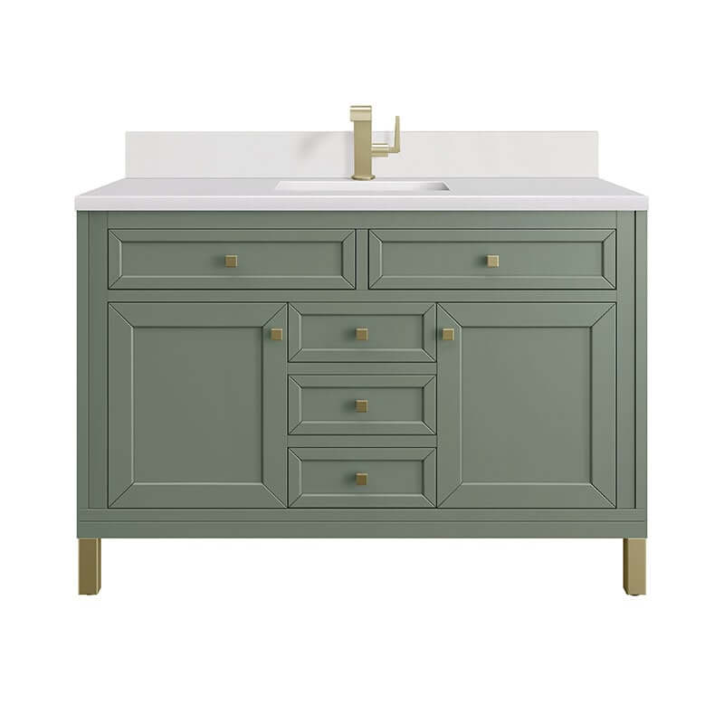 Chicago 48 Inch Single Vanity Smokey Celadon With Single Hole Faucet White Zeus Silestone Top Backsplash