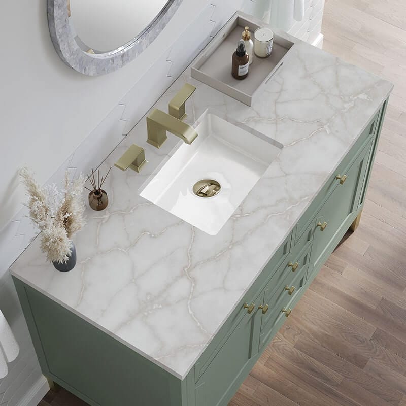 Chicago 48 Inch Single Vanity Smokey Celadon With Victorian Silver Silestone Top