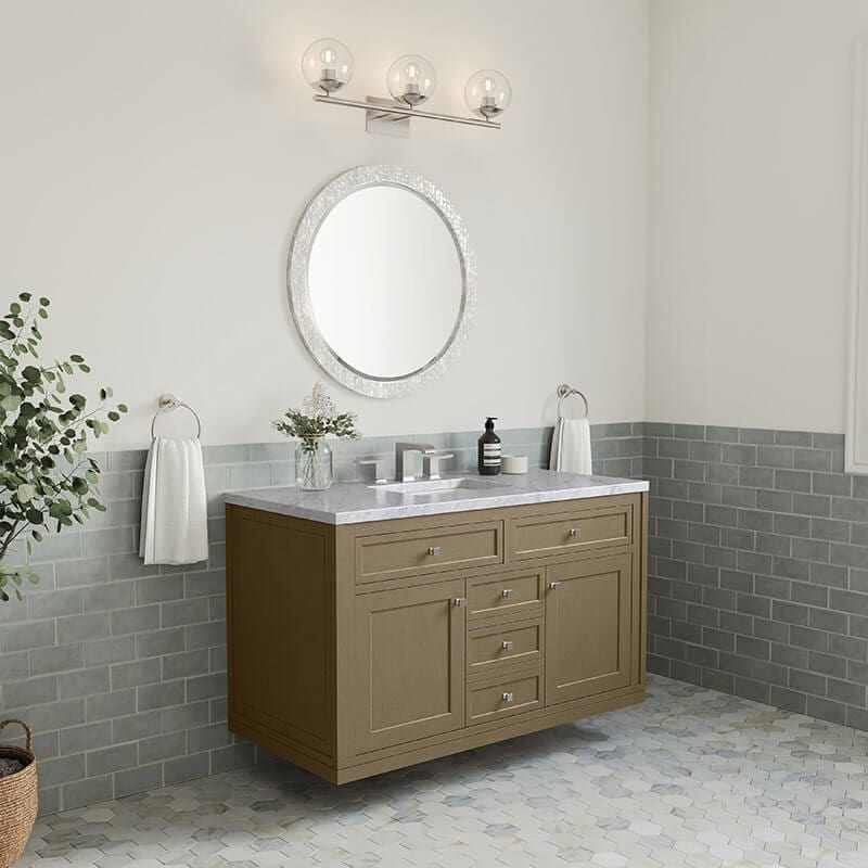 Chicago 48 Inch Single Vanity Walnut Whisper Corner View