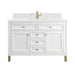 Chicago 48" Single Vanity Glossy Whitet Single Hole Faucet White Zeus Silestone Top Backsplash