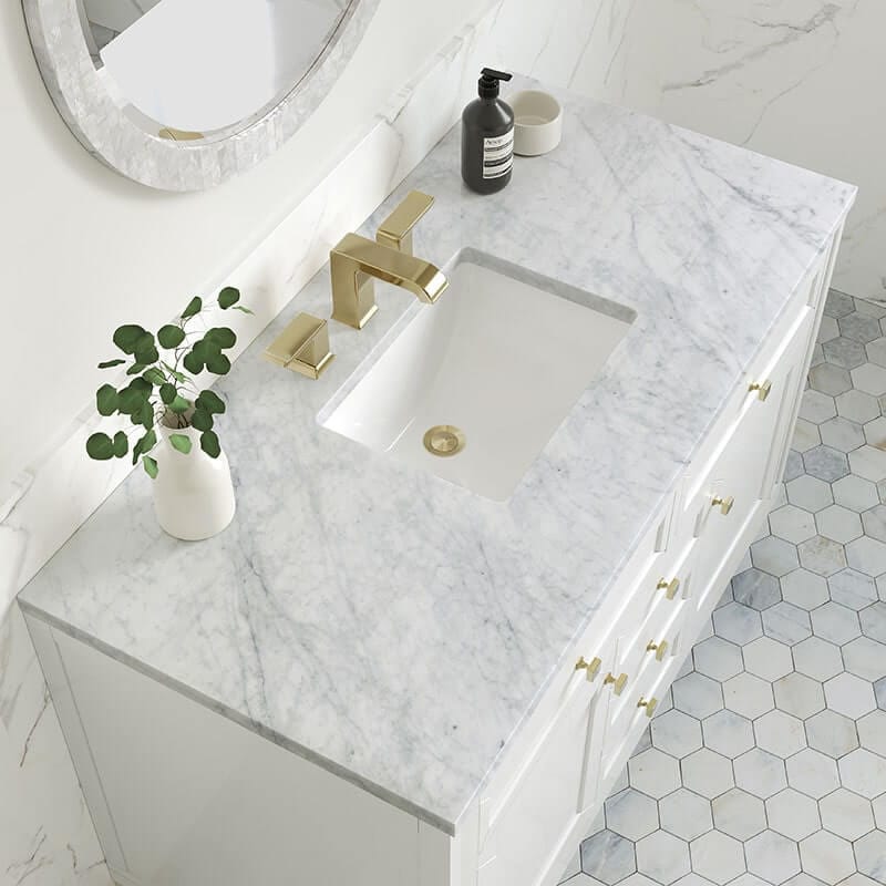 Chicago 48" Single Vanity Glossy Whitet With Carrara Marble Top