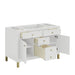 Chicago 48" Single Vanity Glossy Whitetcorner View Open Drawers