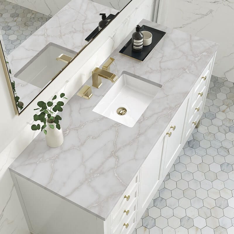 Chicago 60" Double Single Glossy White With Victorian Silver Silestone Top